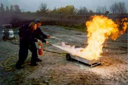 Always aim a fire extinguisher at the base of a fire, not the flames!