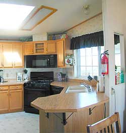 Fire extinguisher in kitchen.